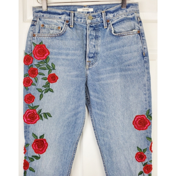 NWT GRLFRND Karolina high rise embroidered jeans - Picture 4 of 16